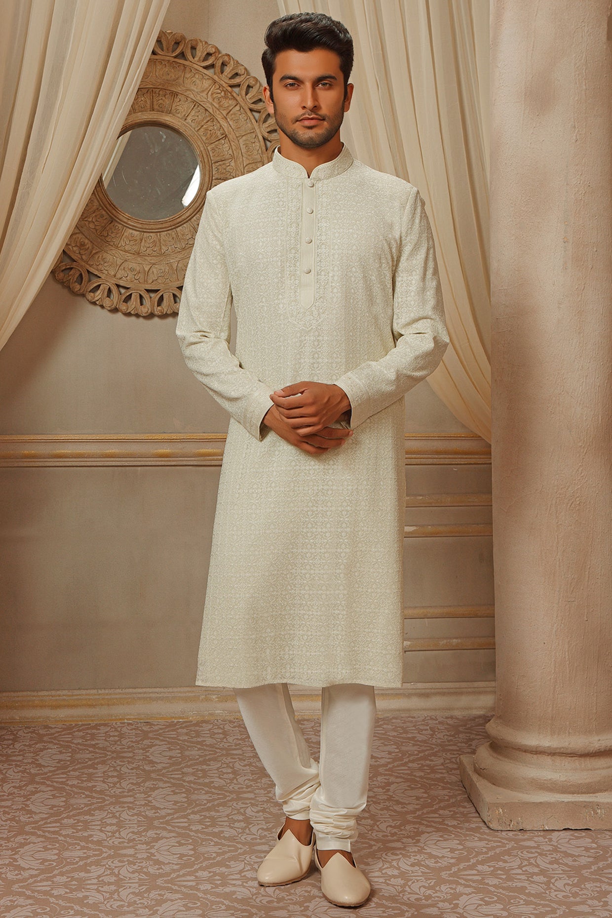 Mint Lucknowi Embroidered Kurta Set