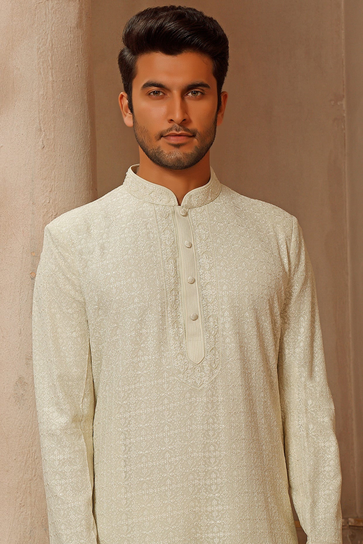 Mint Lucknowi Embroidered Kurta Set