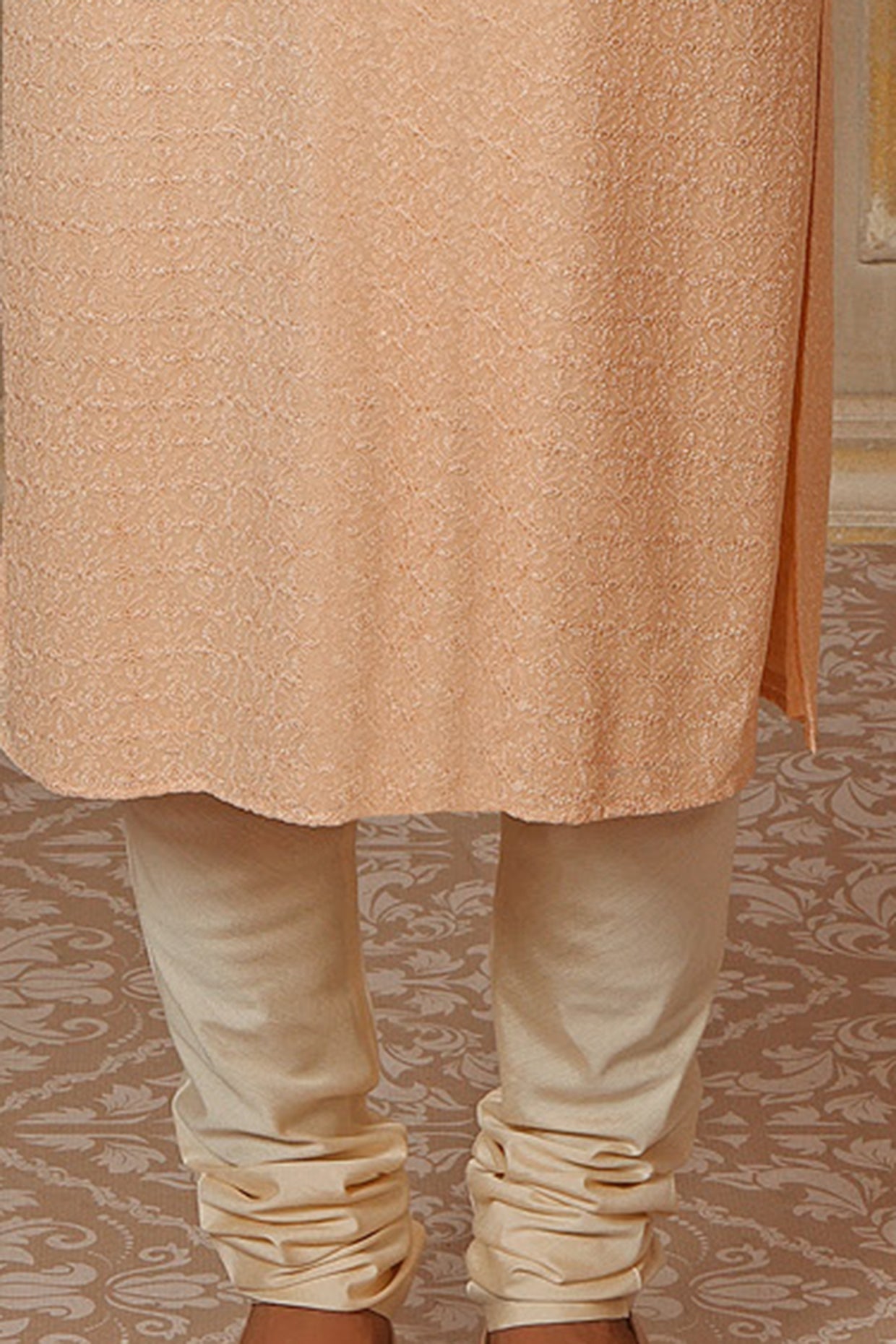 Peach Lucknowi Embroidered Kurta Set