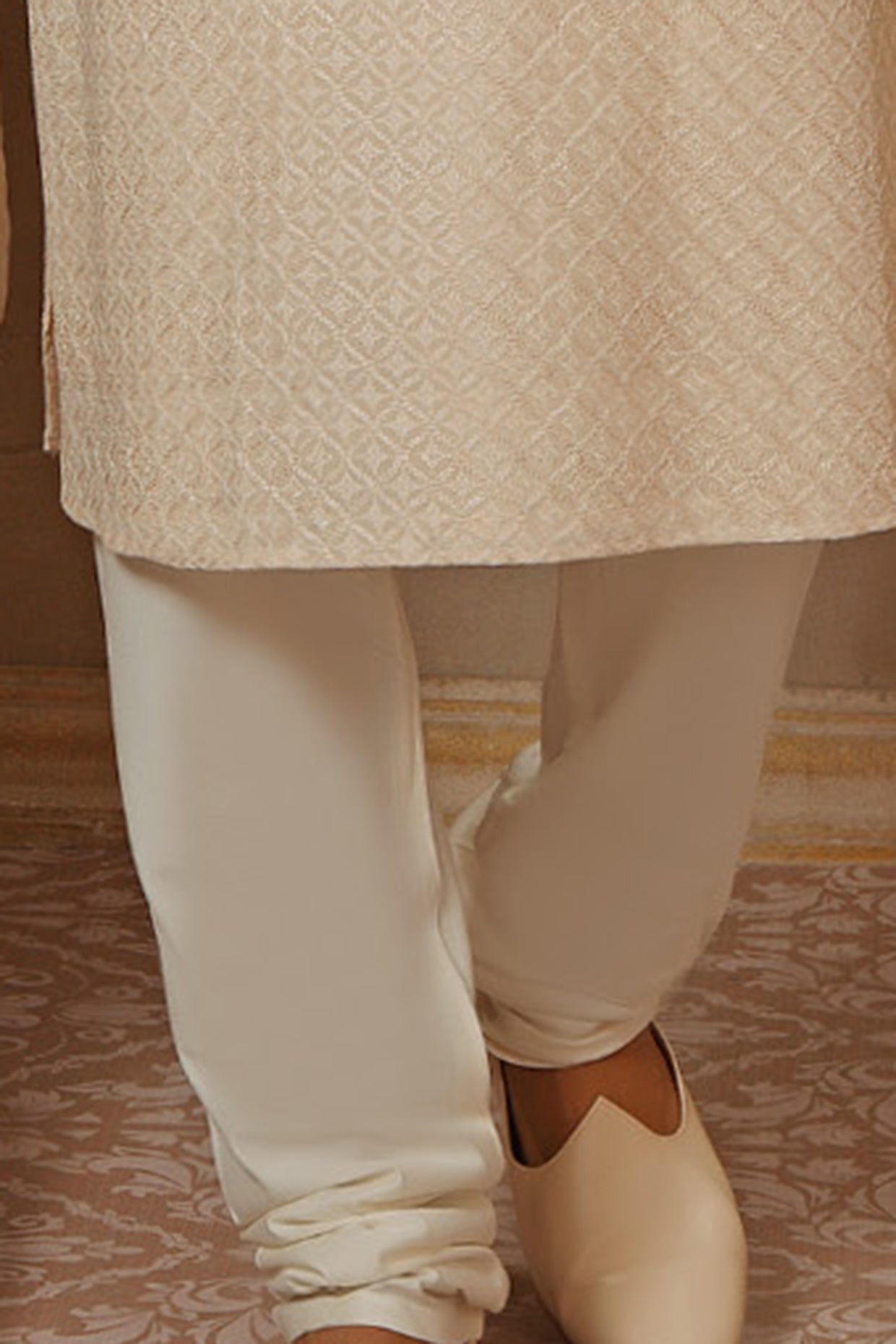 Cream Lucknowi Embroidered Kurta Set