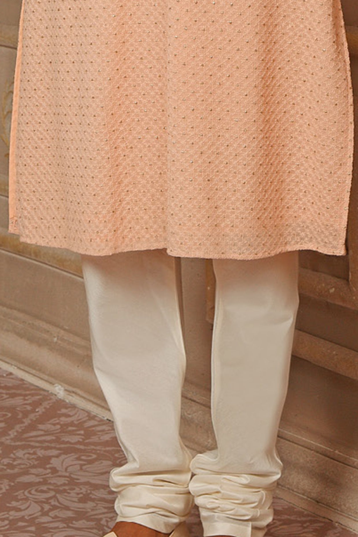Peach Kurta Set With Lucknowi Embroidery