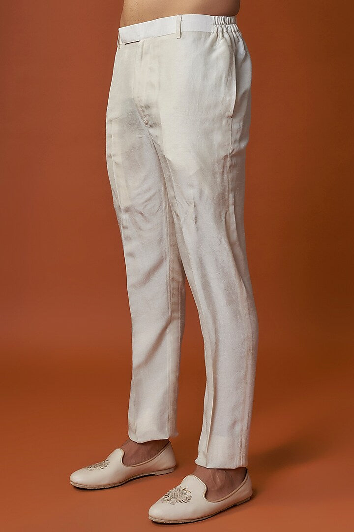 Ivory Soft Silk Paisley Embroidered Indowestern Set