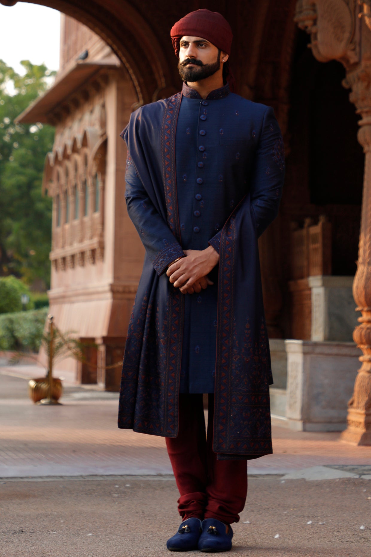 Blue Embroidered Sherwani Set