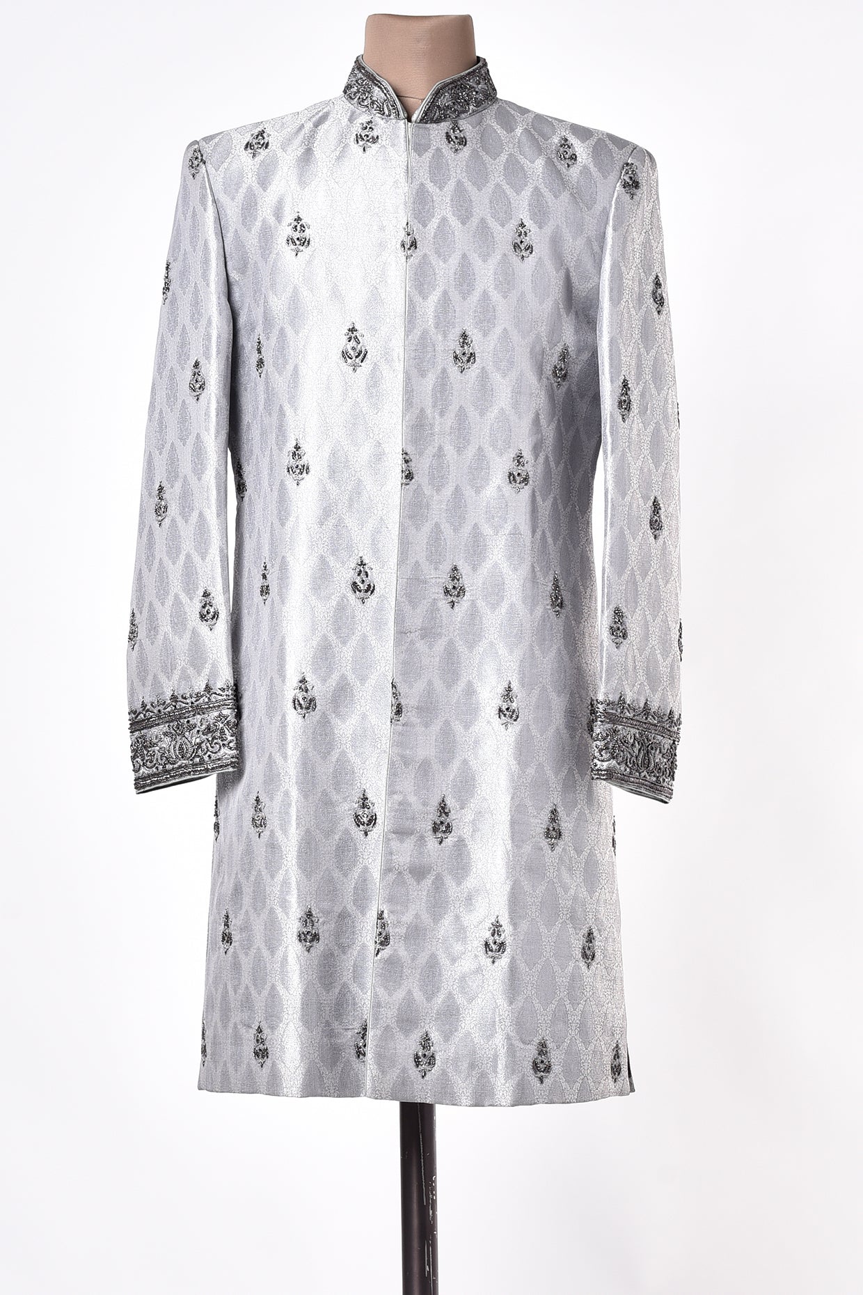 Silver Brocade Hand Embroidered Sherwani