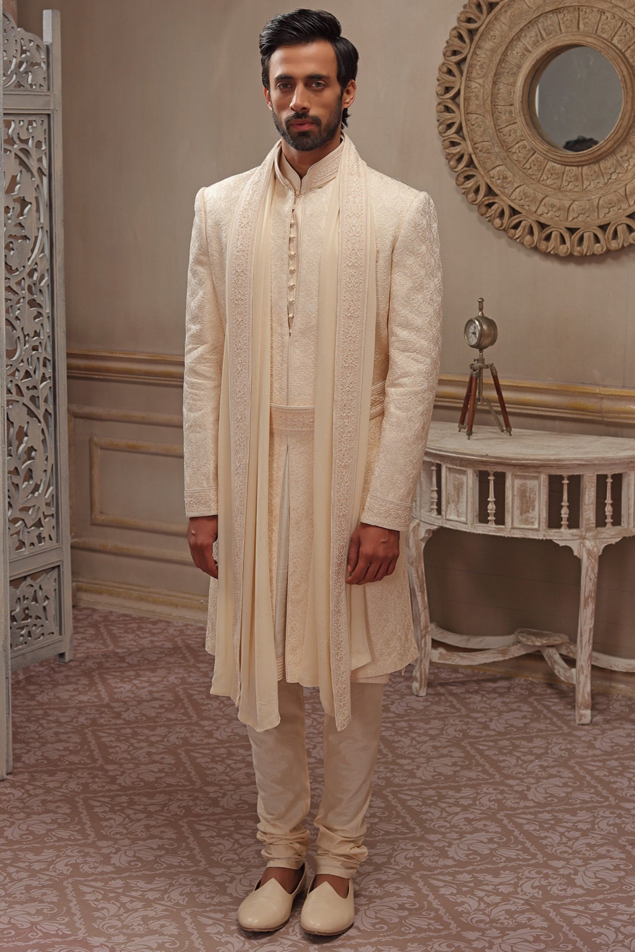 Blush Pink Sherwani Set With Embroidery