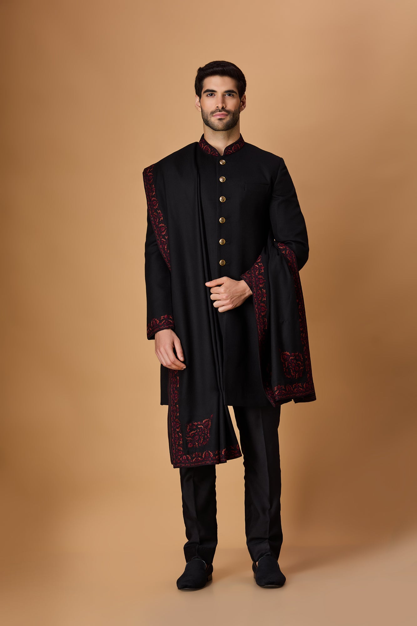 Black Paschmina Sherwani Set