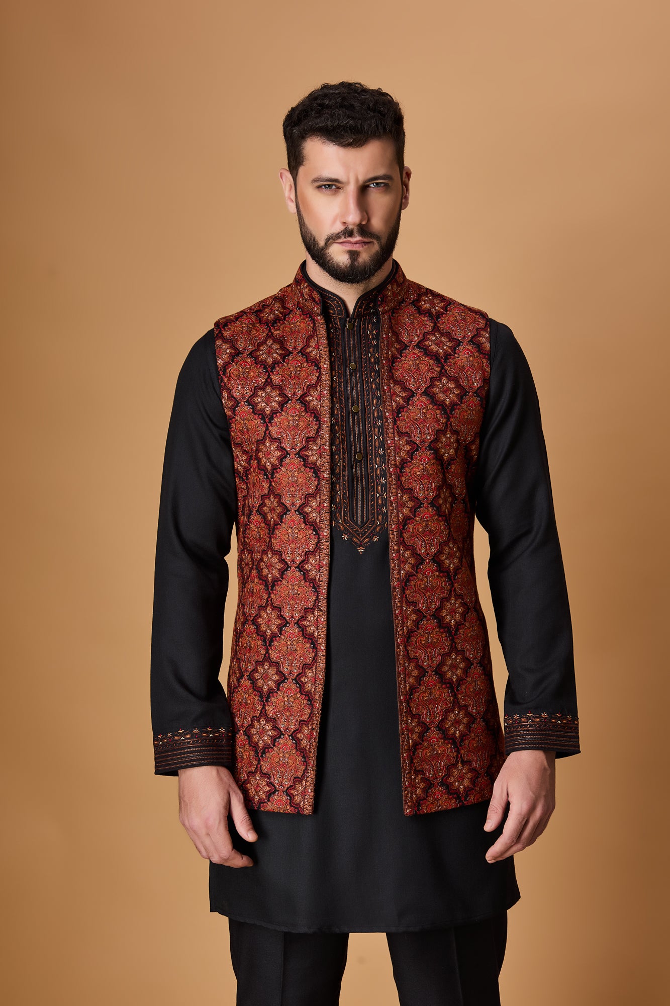 Black Rust Pashmina Bundi Set