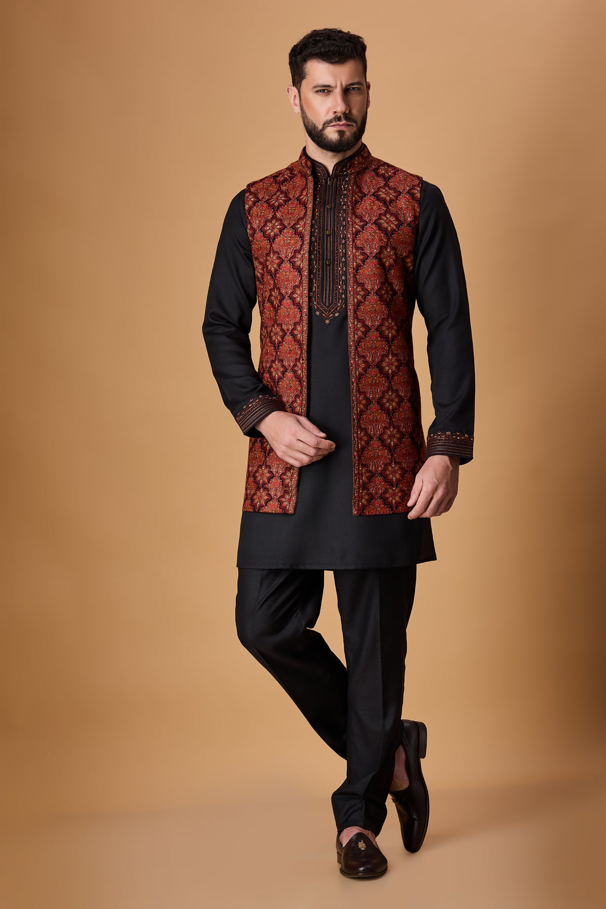 Black Rust Pashmina Bundi Set