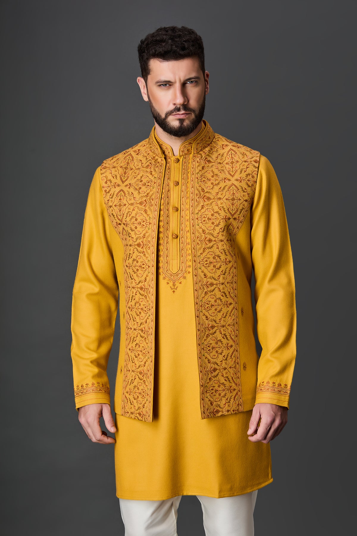 Mustard Paschmina Bundi Set