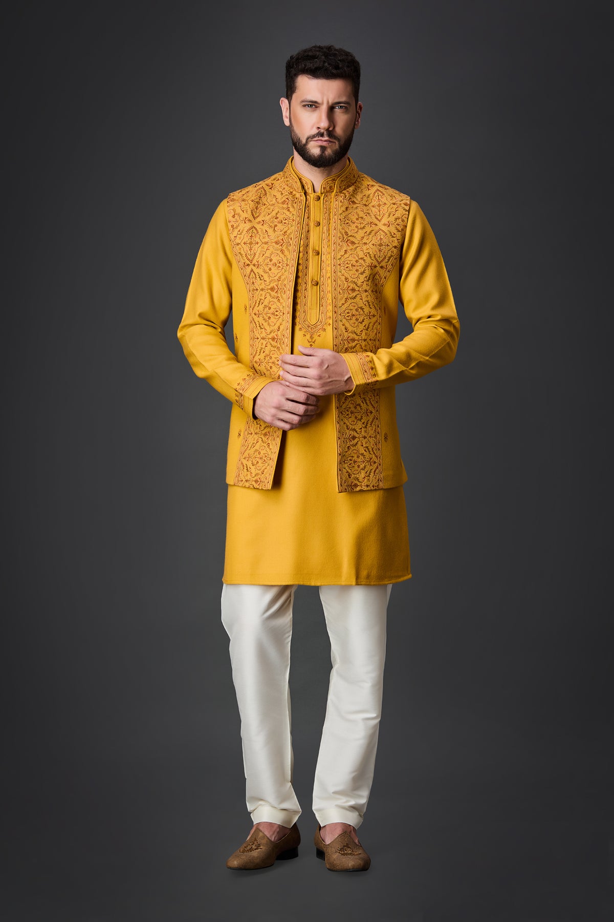 Mustard Paschmina Bundi Set