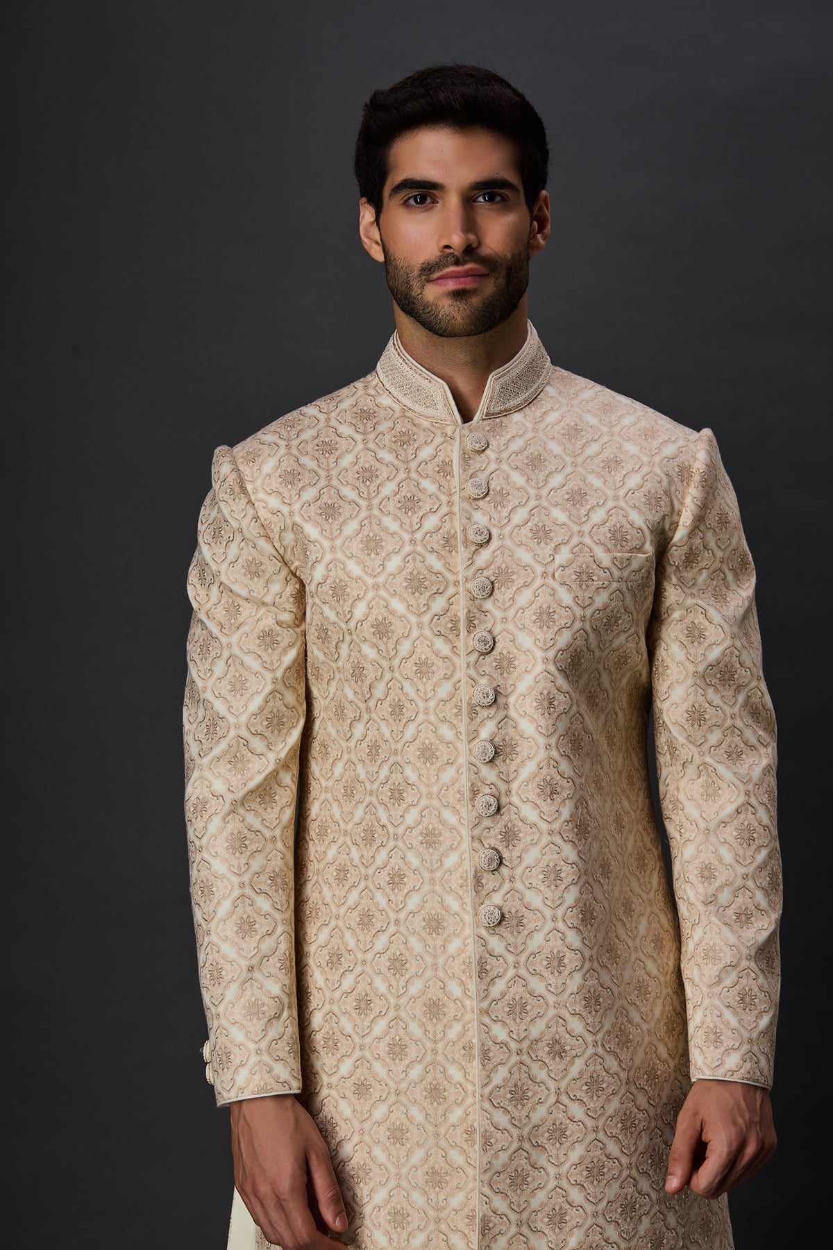 Cream Paschmina Sherwani Set