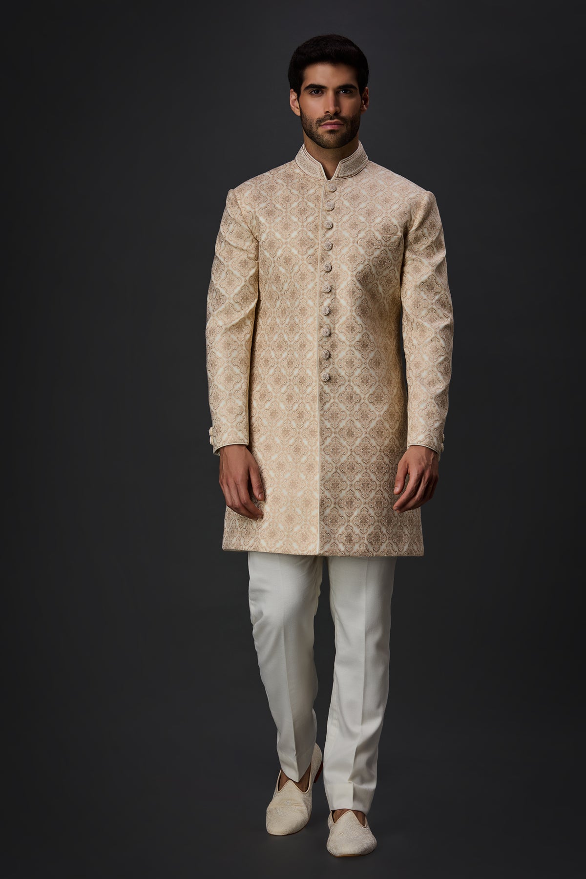 Cream Paschmina Sherwani Set