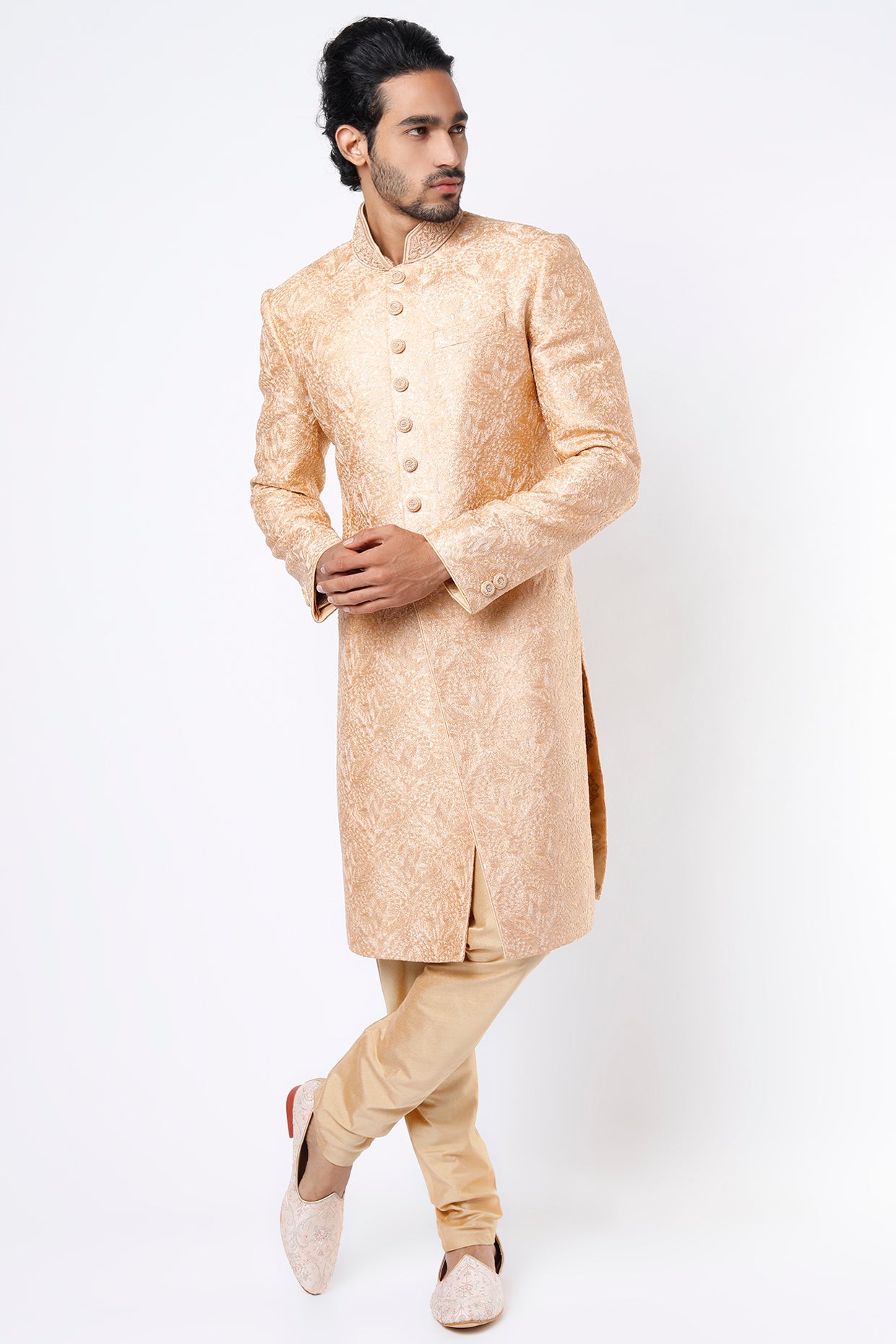 Rust Embroidered Sherwani Set With Dupatta