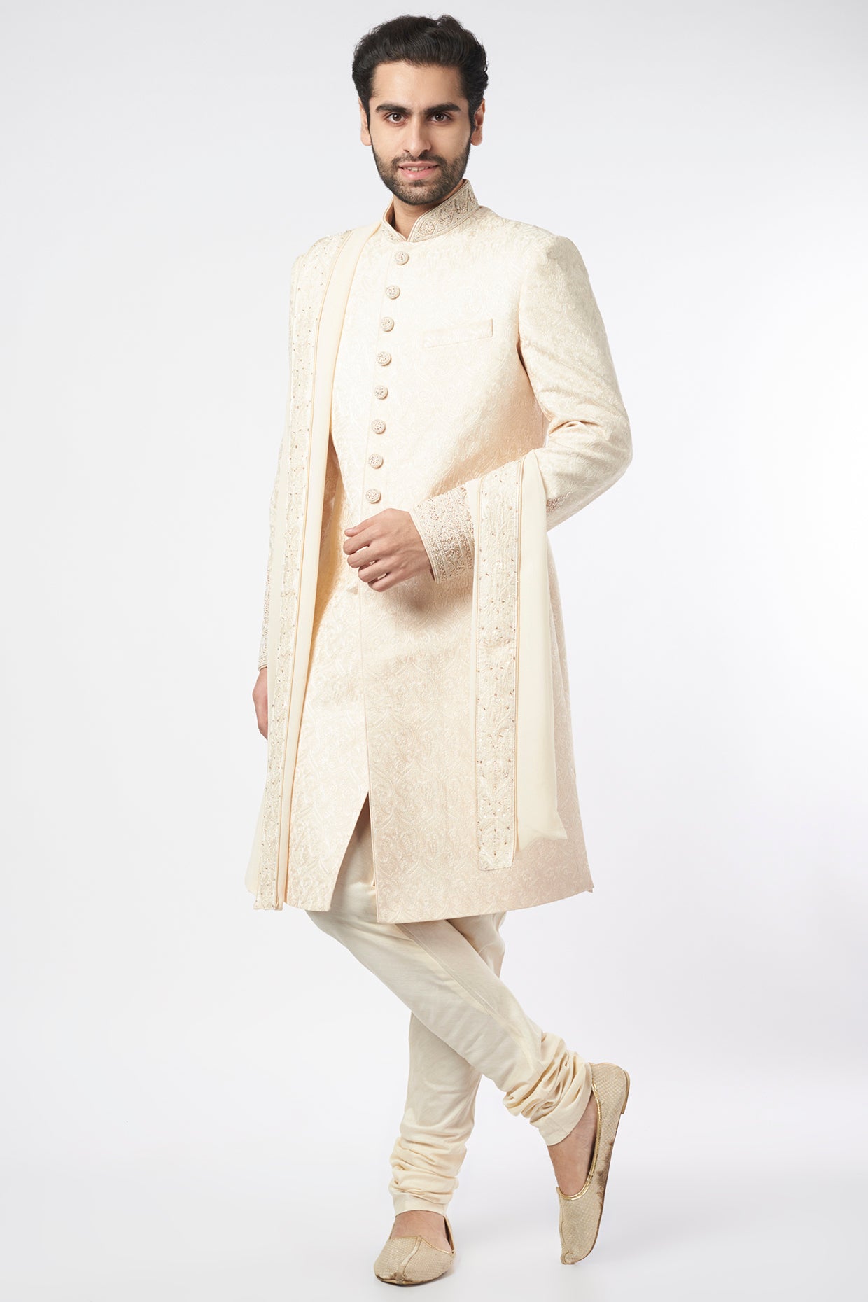 Blush Pink Chanderi Sherwani Set