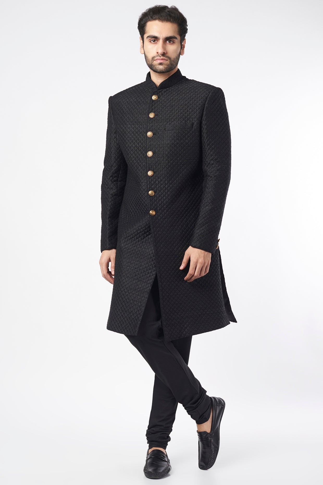 Black Rawsilk Sherwani Set