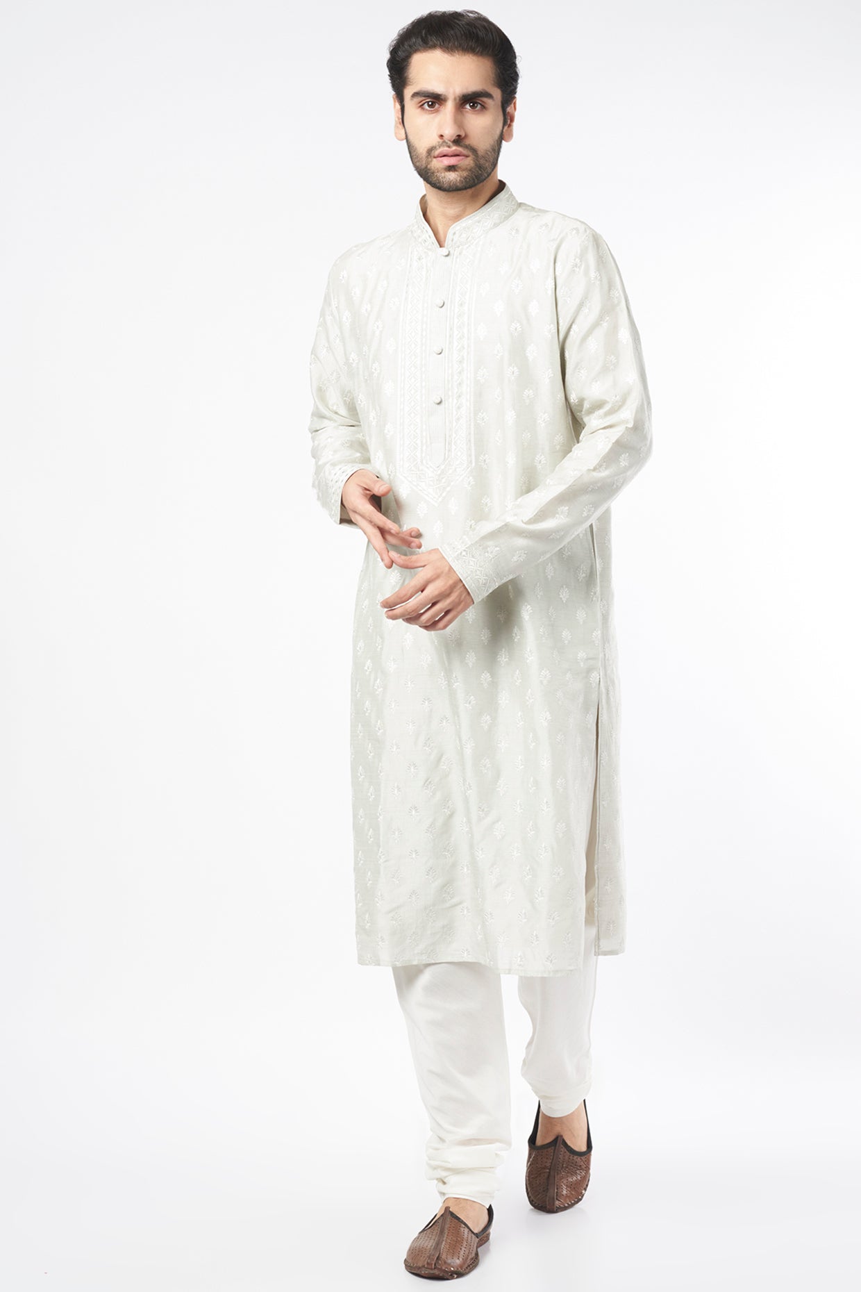 Silver Silk Kurta Set