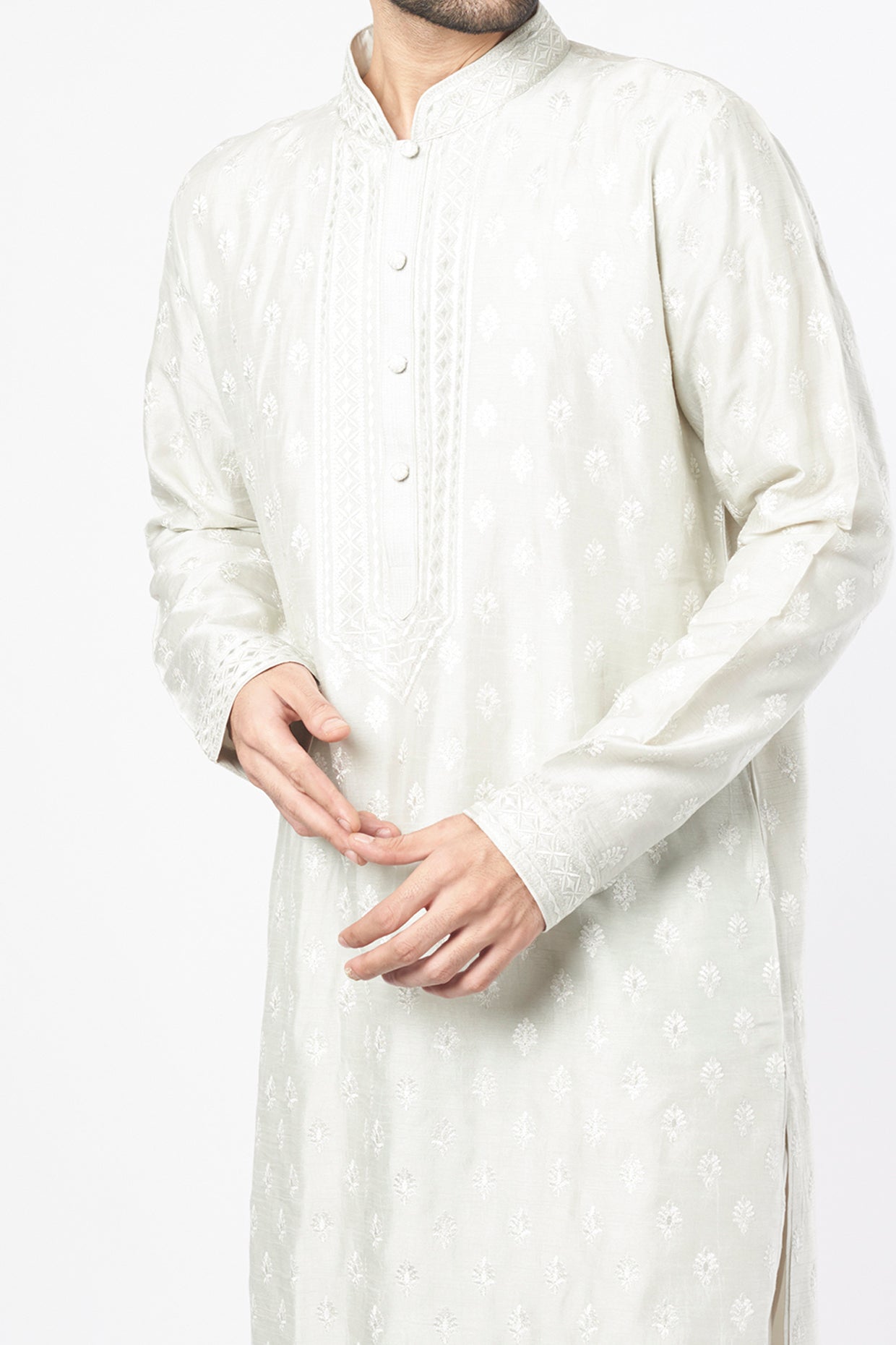 Silver Silk Kurta Set