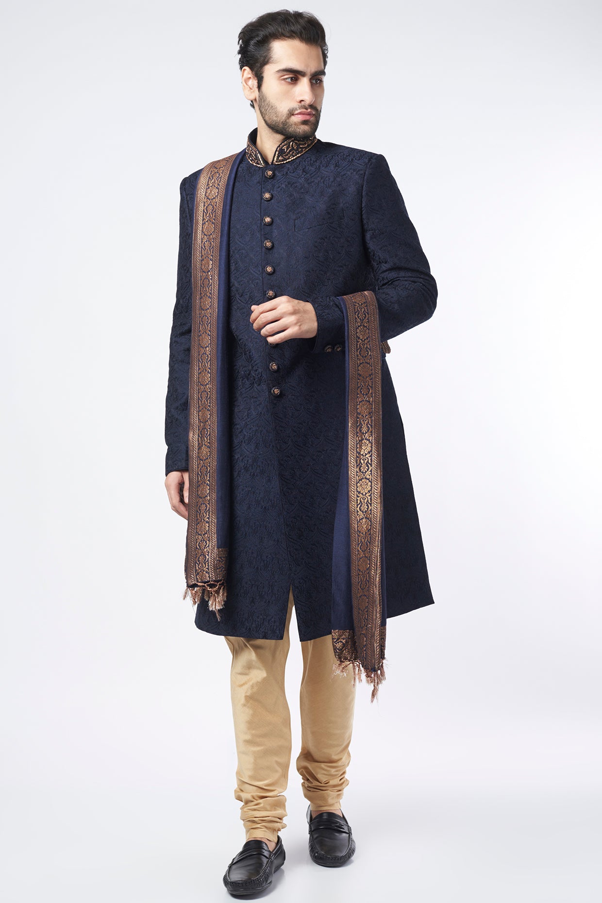 Cobalt Blue Chanderi Sherwani Set