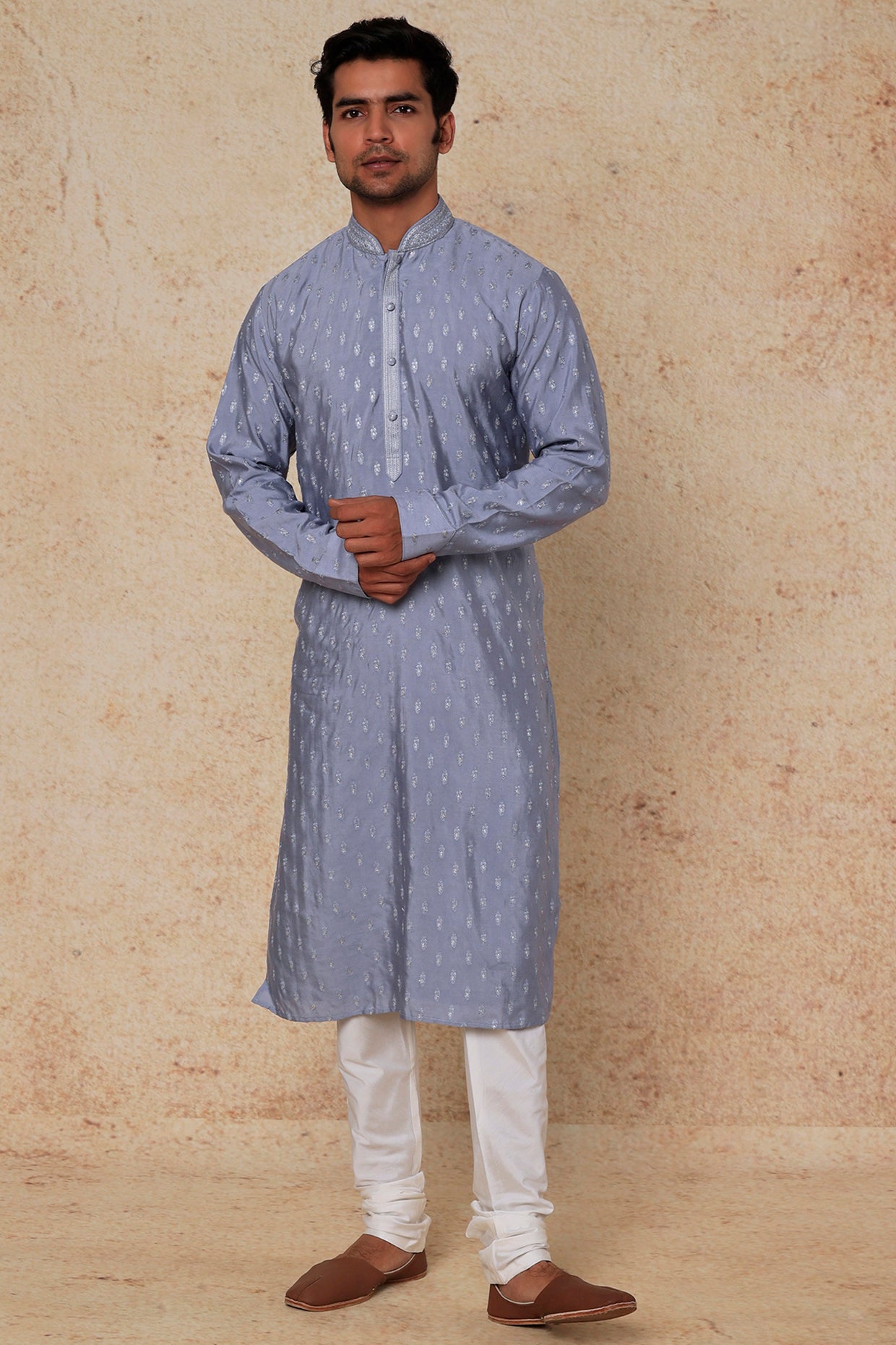 Blue Silk Embroidered Kurta Set