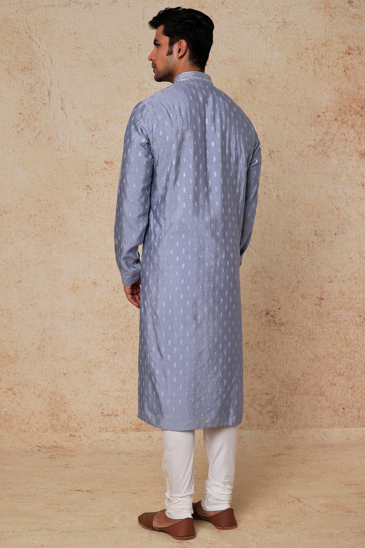 Blue Silk Embroidered Kurta Set