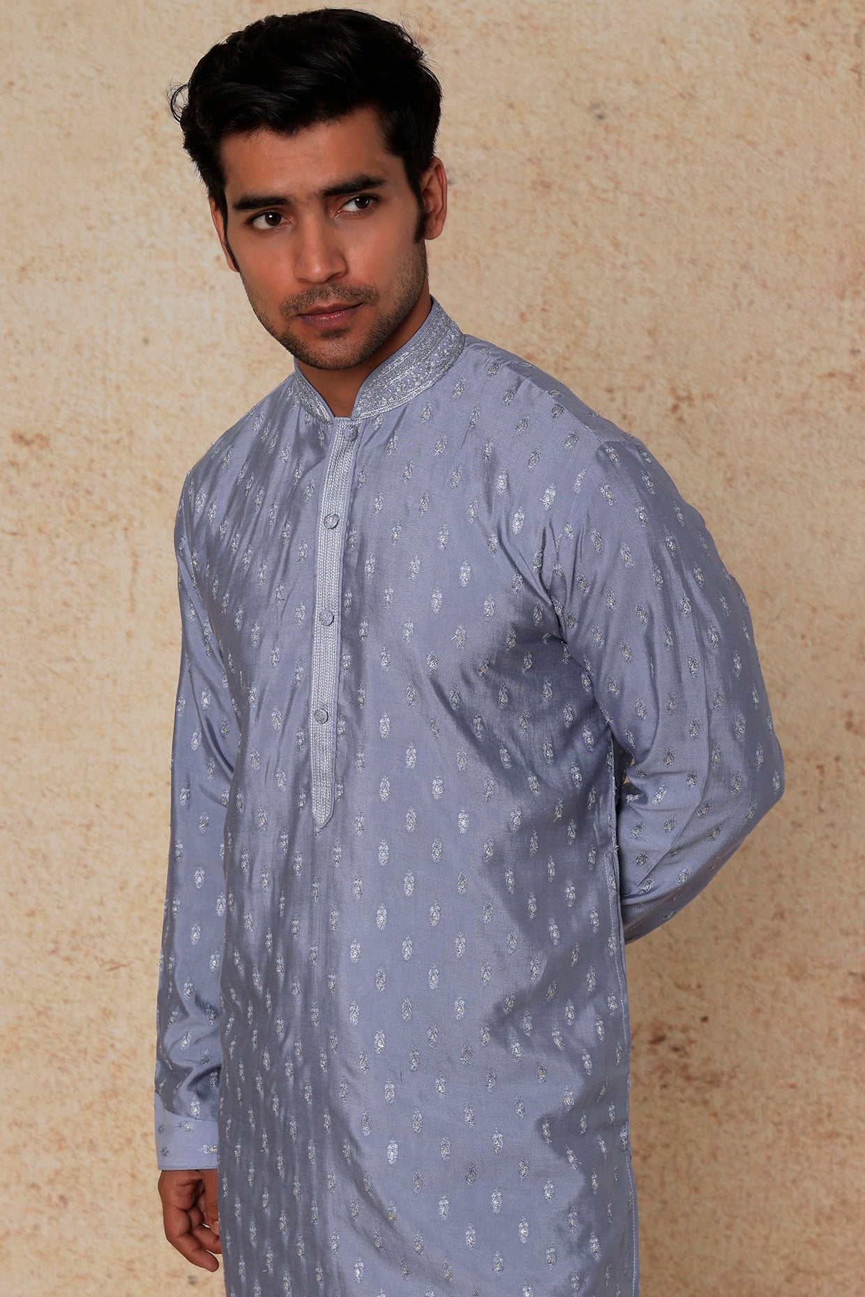 Blue Silk Embroidered Kurta Set