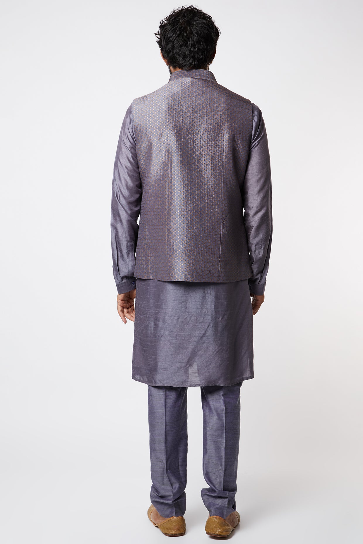 Grey Brocade Silk Kurta Set