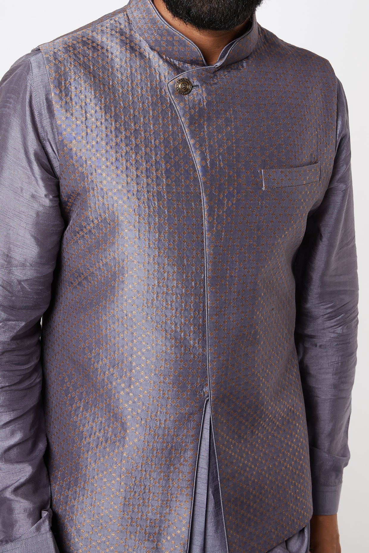 Grey Brocade Silk Kurta Set