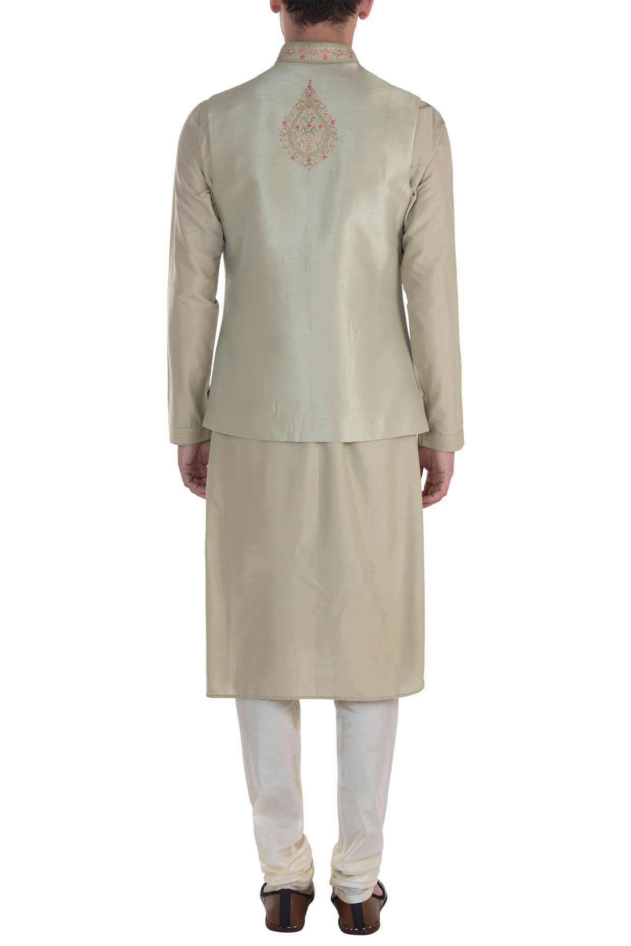 Mint Embroidered Waist Coat With Kurta And Pants