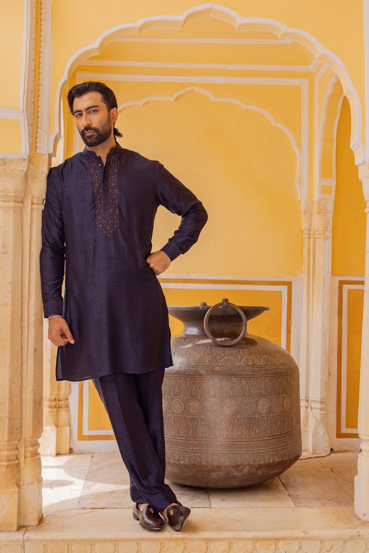 Midnight Blue Kurta Bundi Set