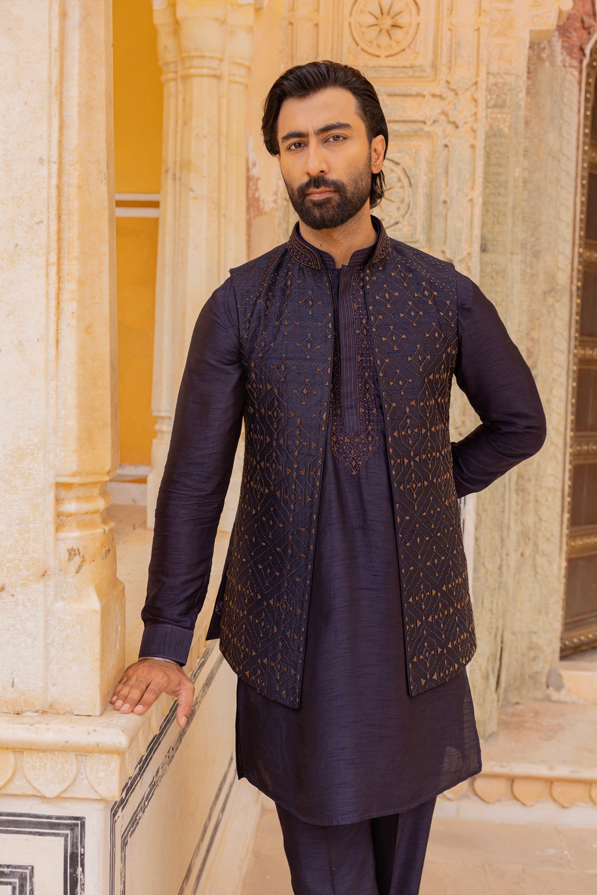 Midnight Blue Kurta Bundi Set
