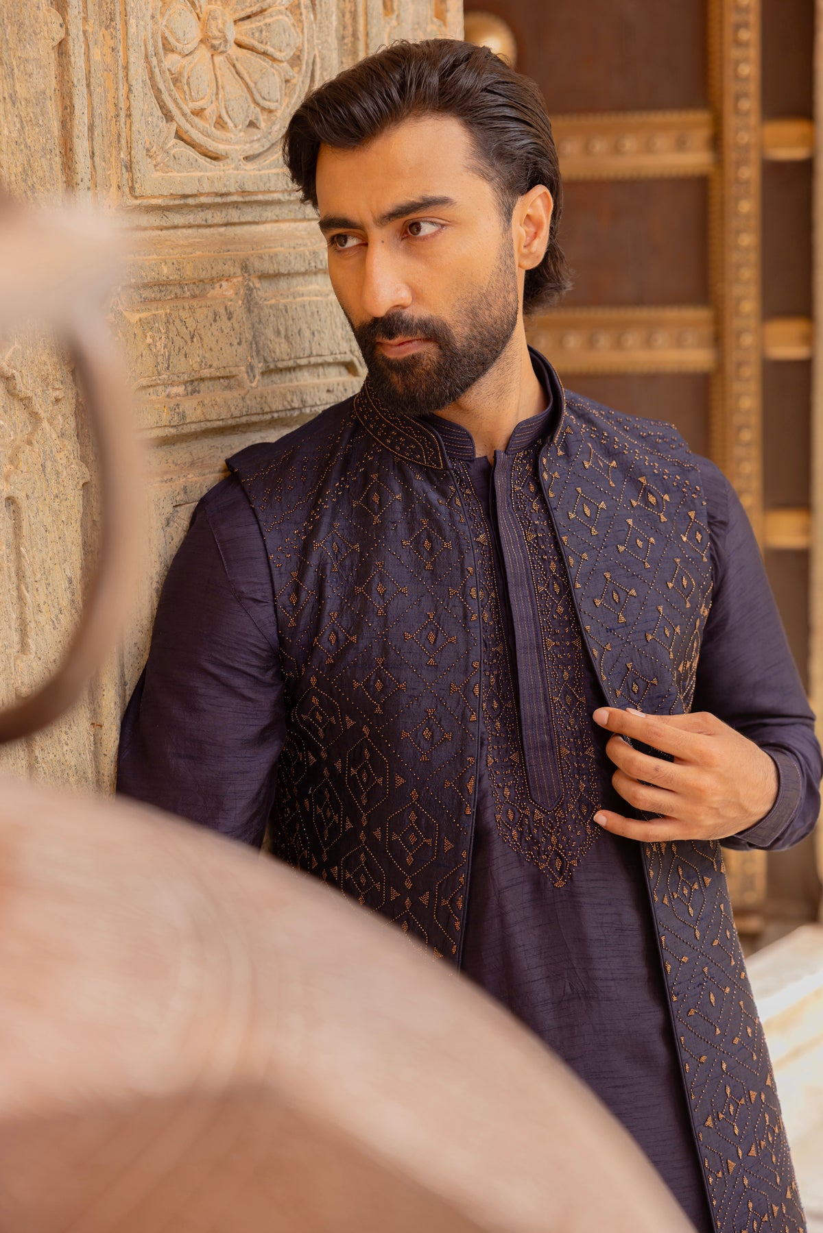 Midnight Blue Kurta Bundi Set
