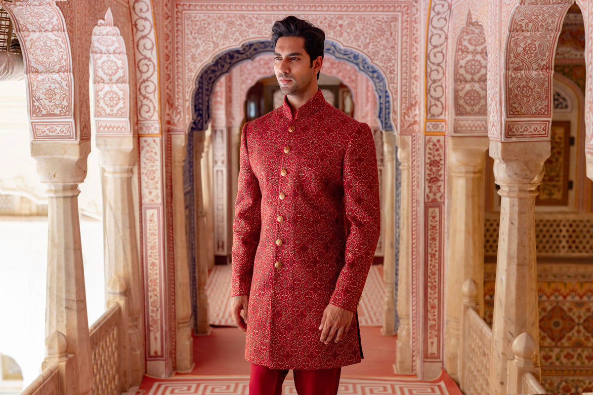 Vermillon Red Sherwani Set