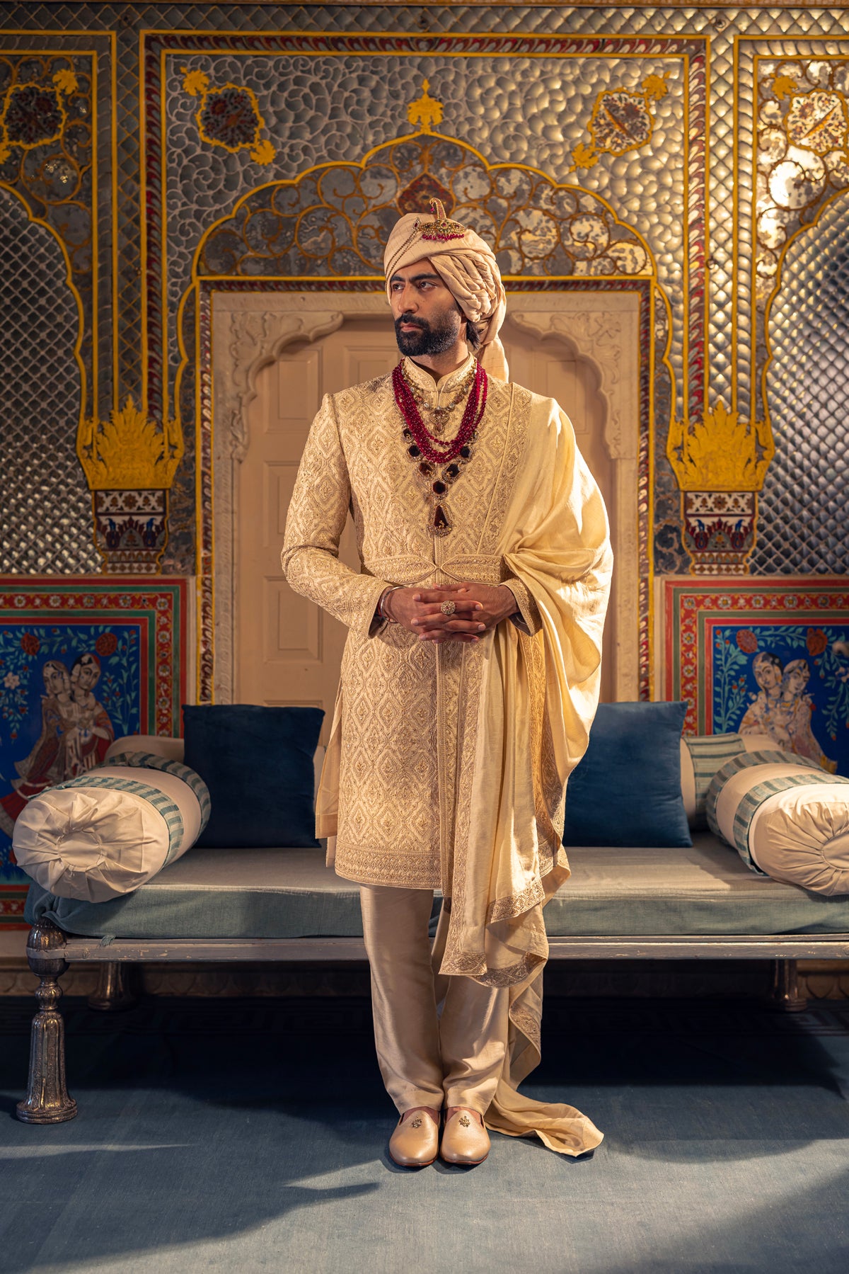 Gold Beige Sherwani Set