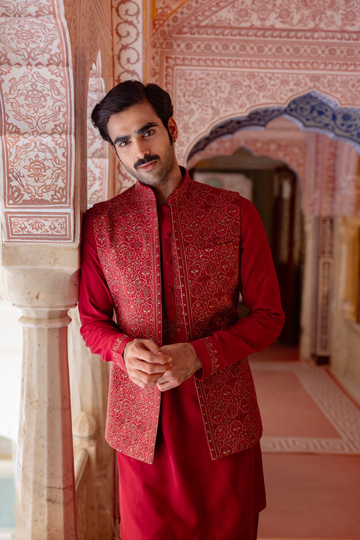 Vermillon Red Kurta Bundi Set