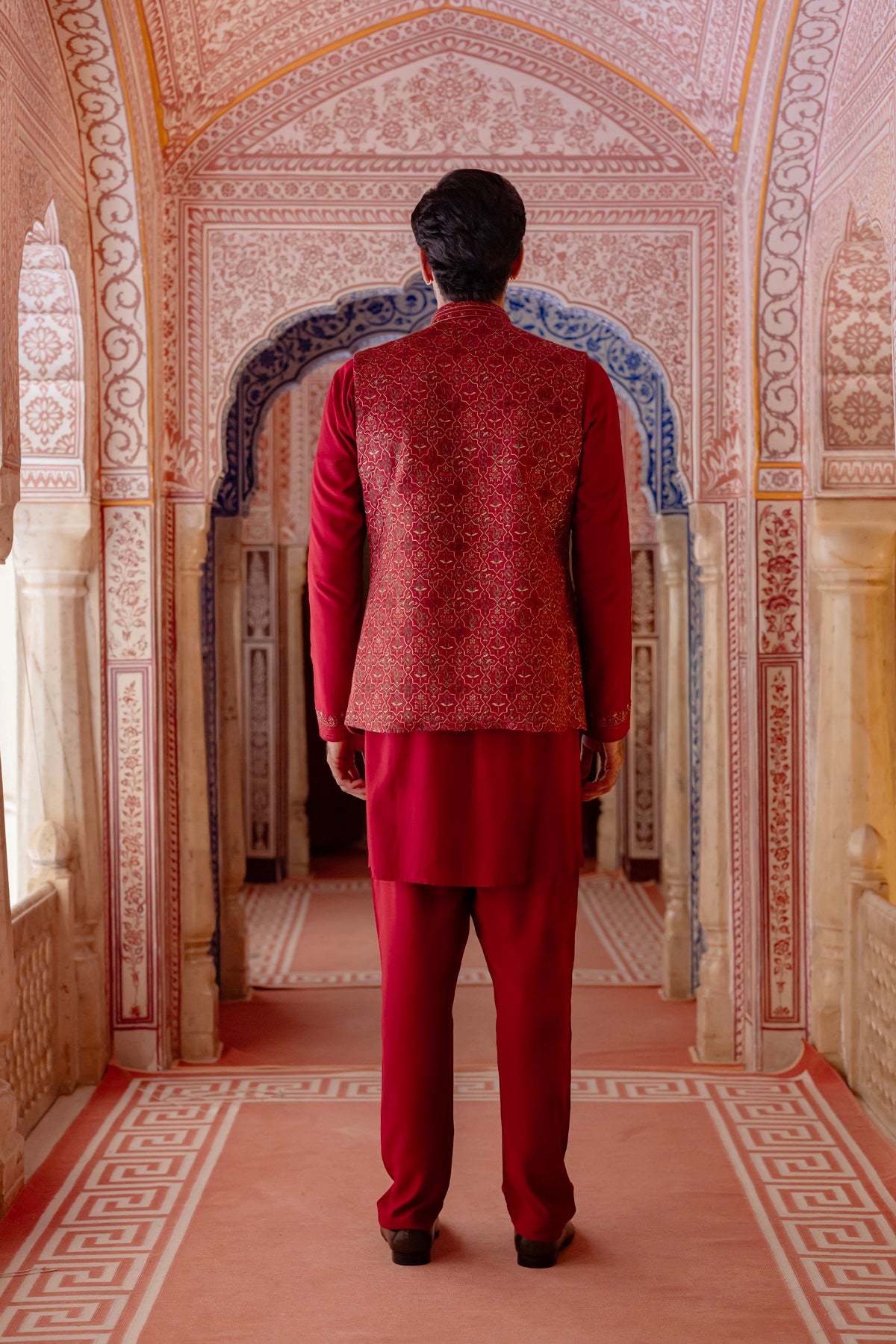 Vermillon Red Kurta Bundi Set