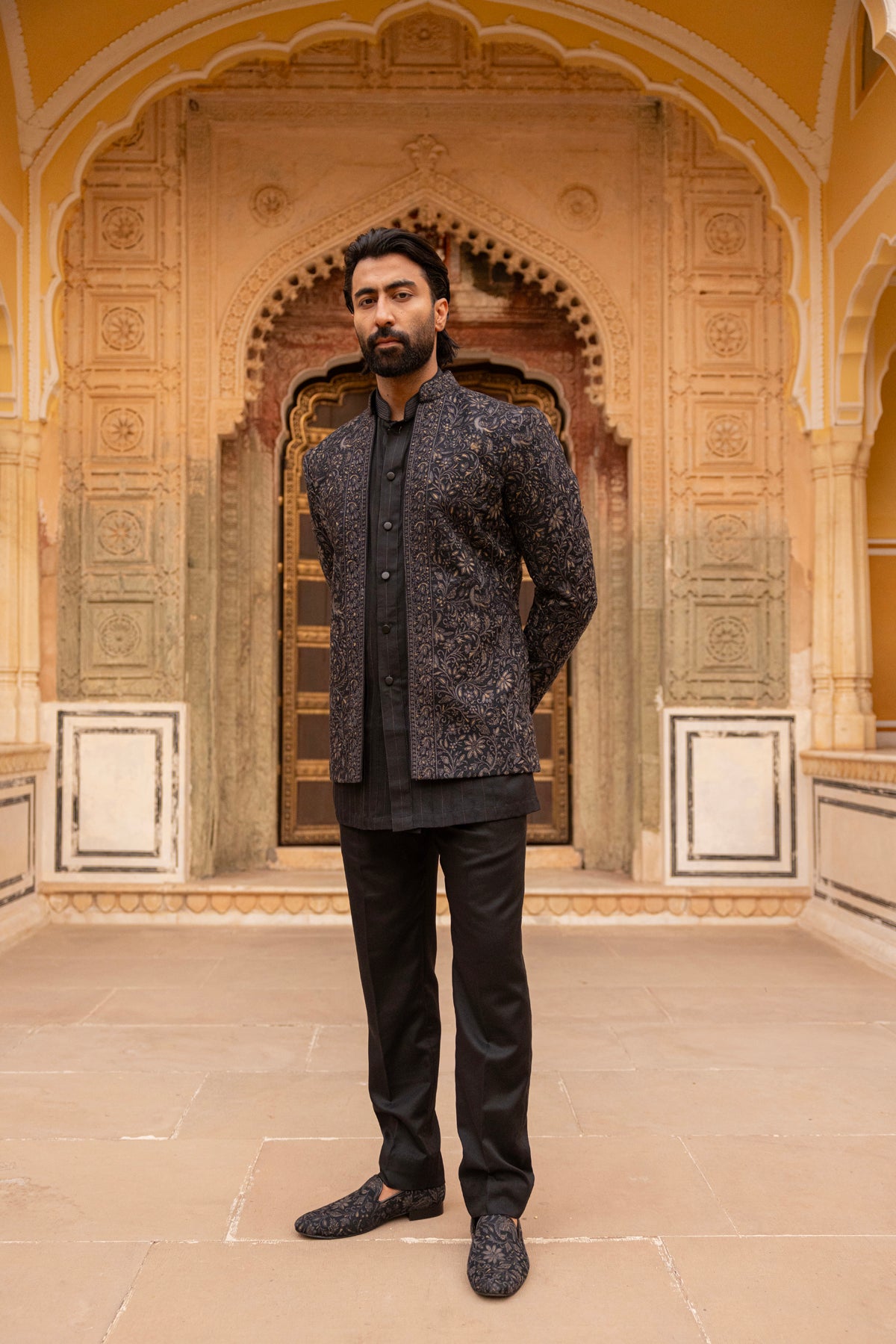 Black/Grey Indowestern Jacket Set