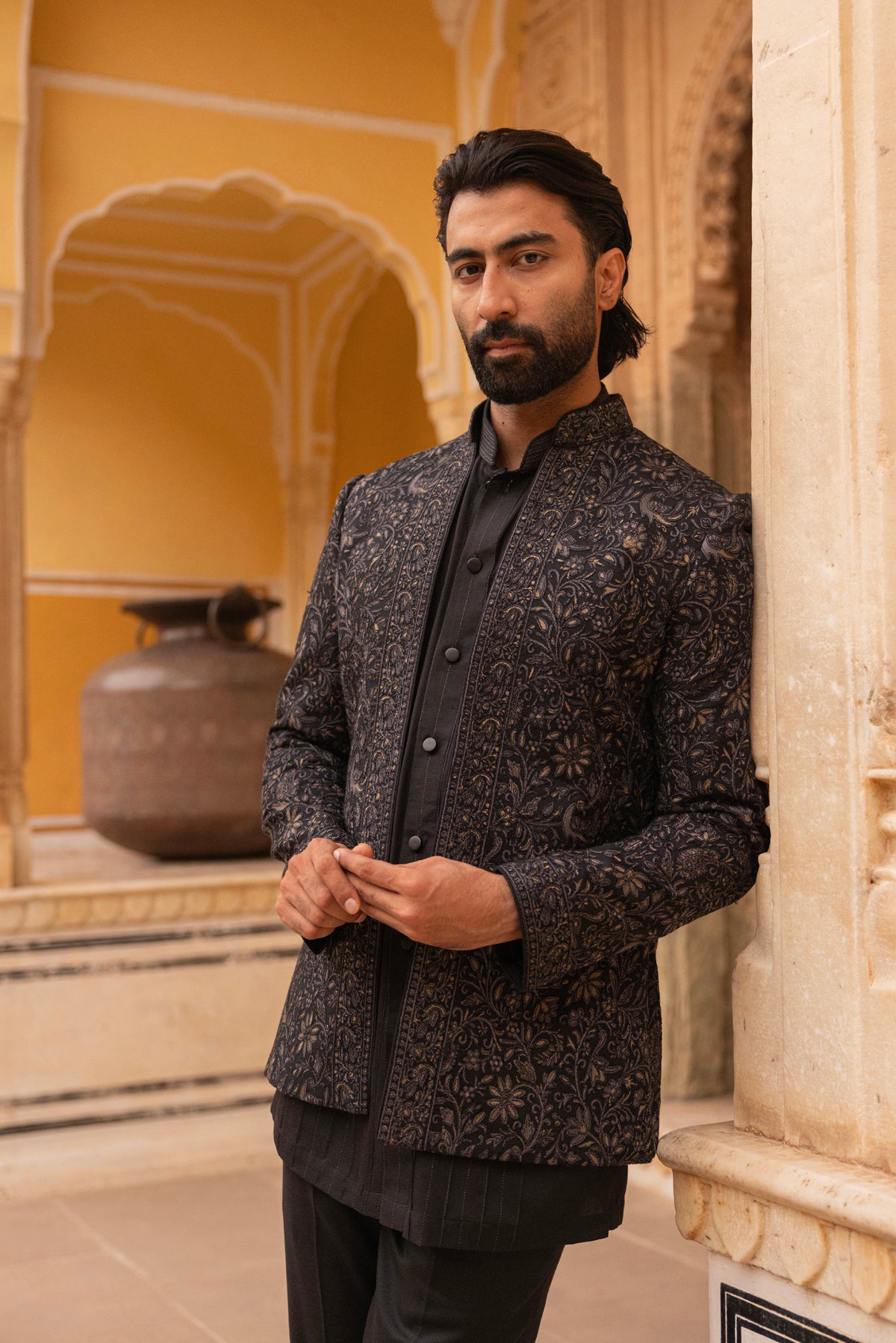 Black/Grey Indowestern Jacket Set