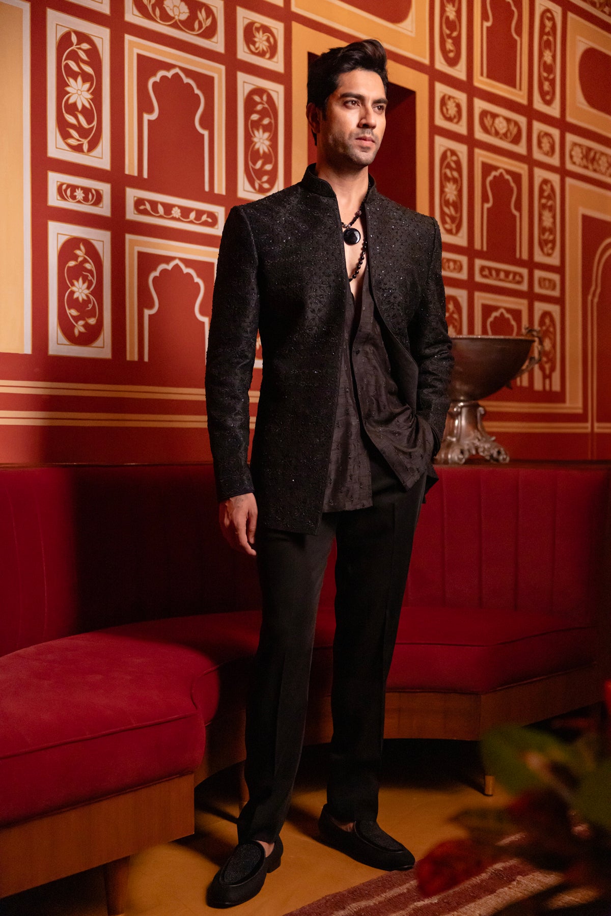Black Indowestern Jacket Set