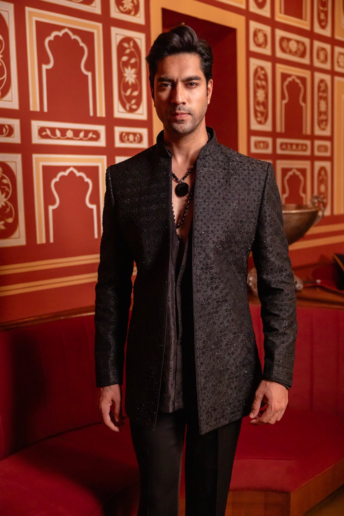 Black Indowestern Jacket Set
