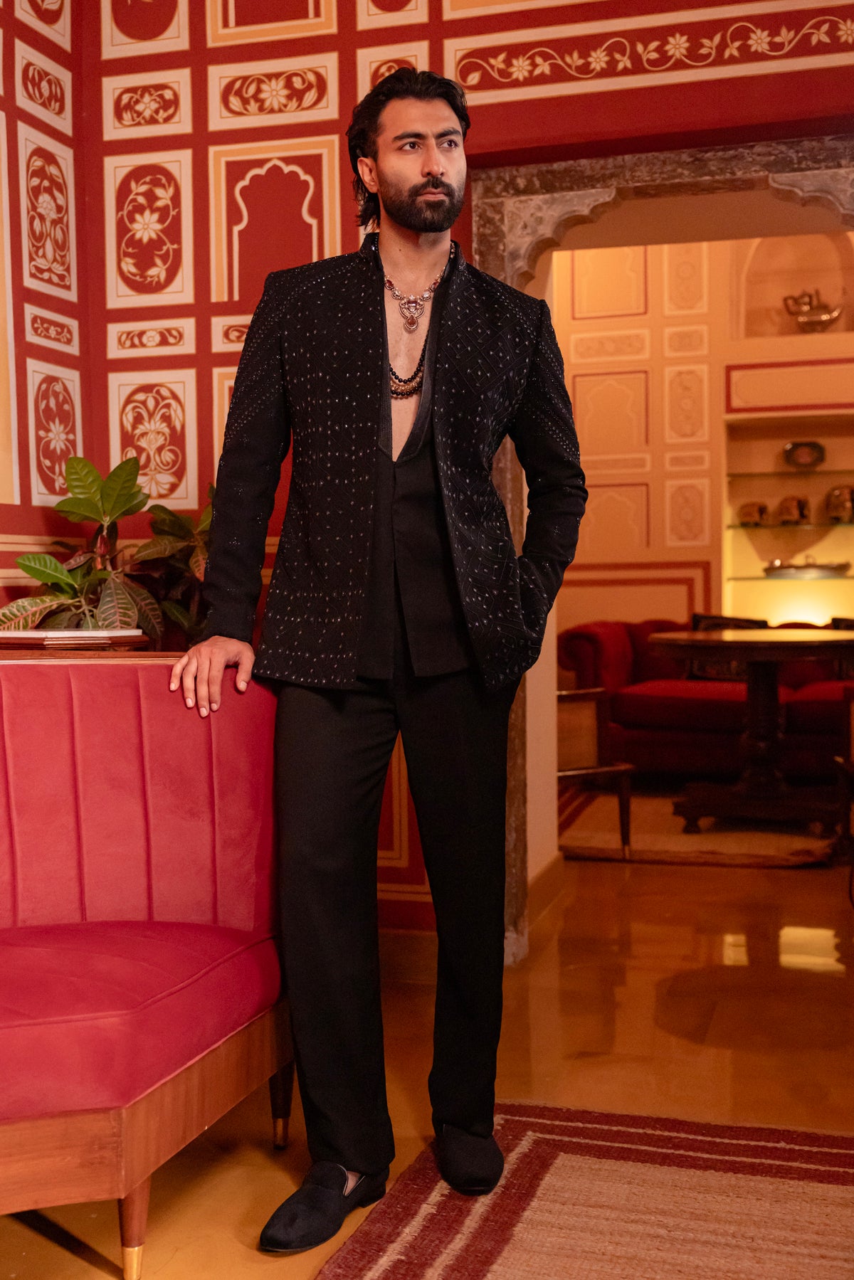 Black Indowestern Jacket Set.