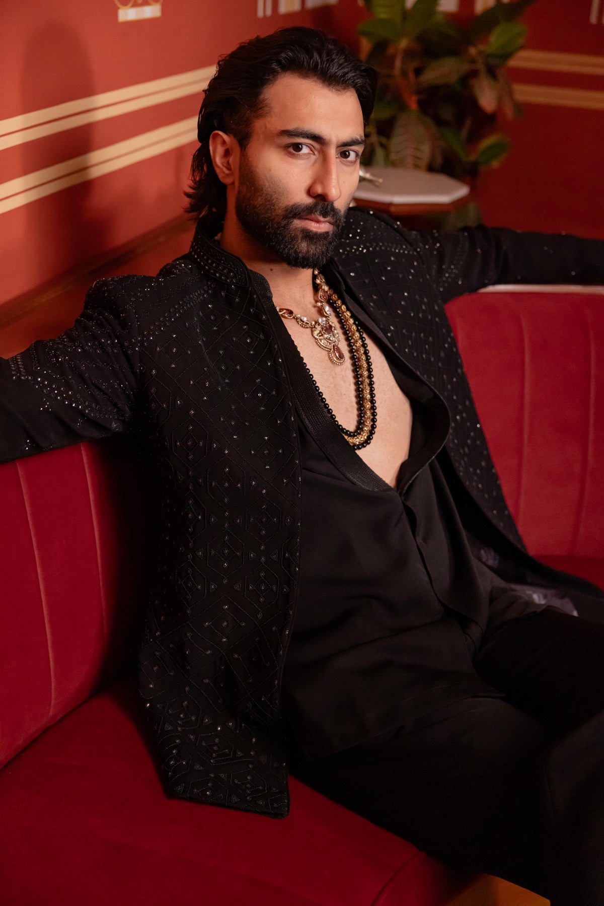 Black Indowestern Jacket Set.