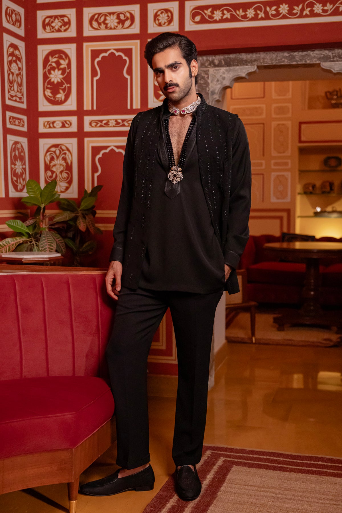 Black Indowestern Jacket Set..