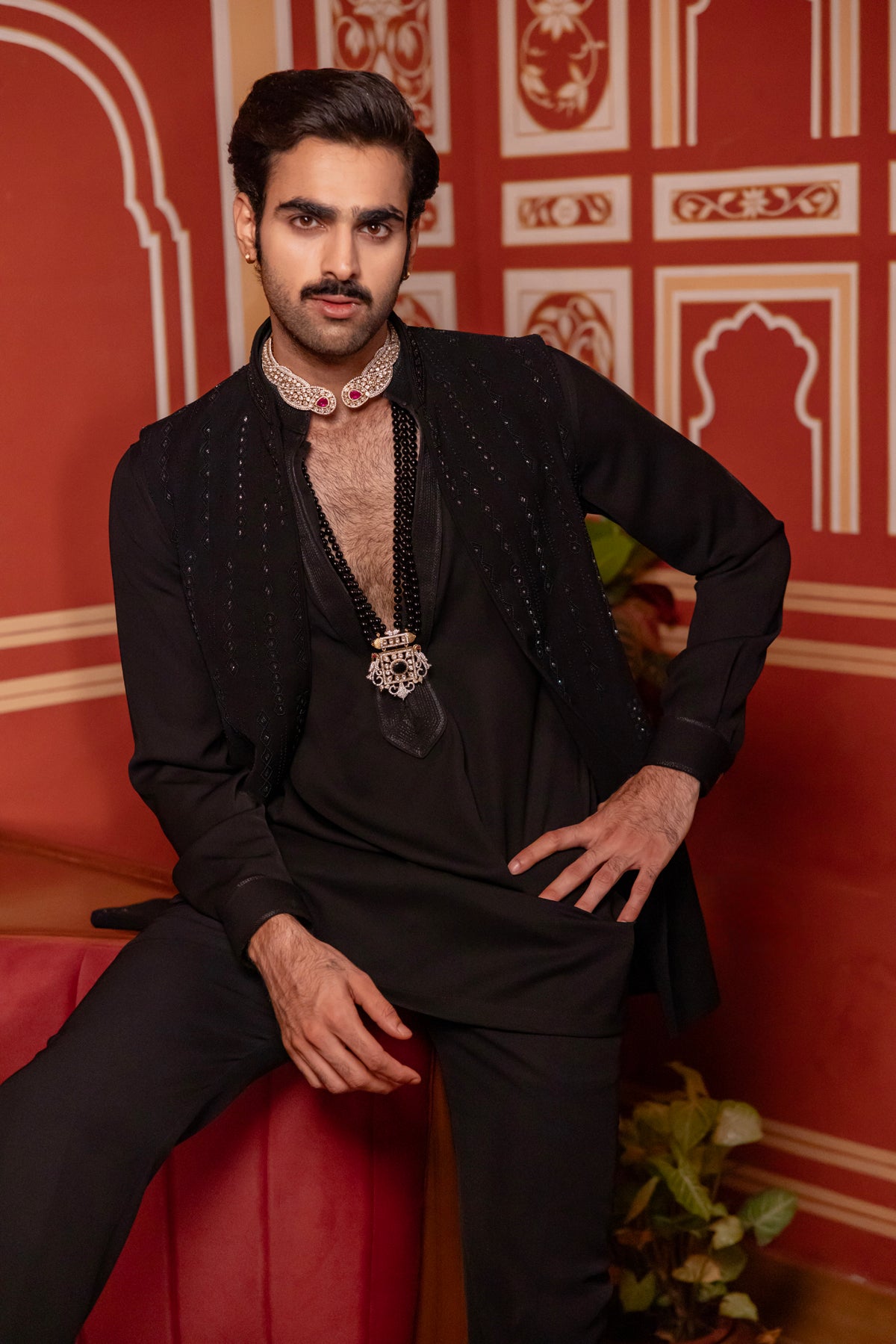 Black Indowestern Jacket Set..