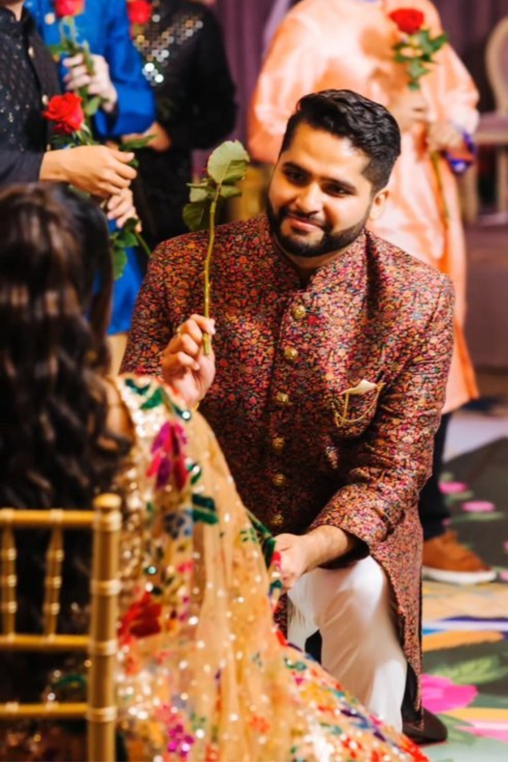 Multi Colour Blossom themed Sherwani Set