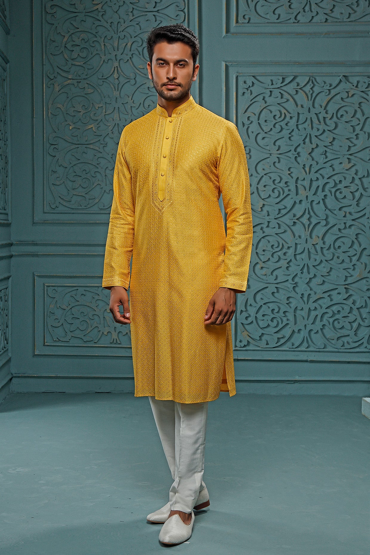 Yellow Lucknowi Kurta Set