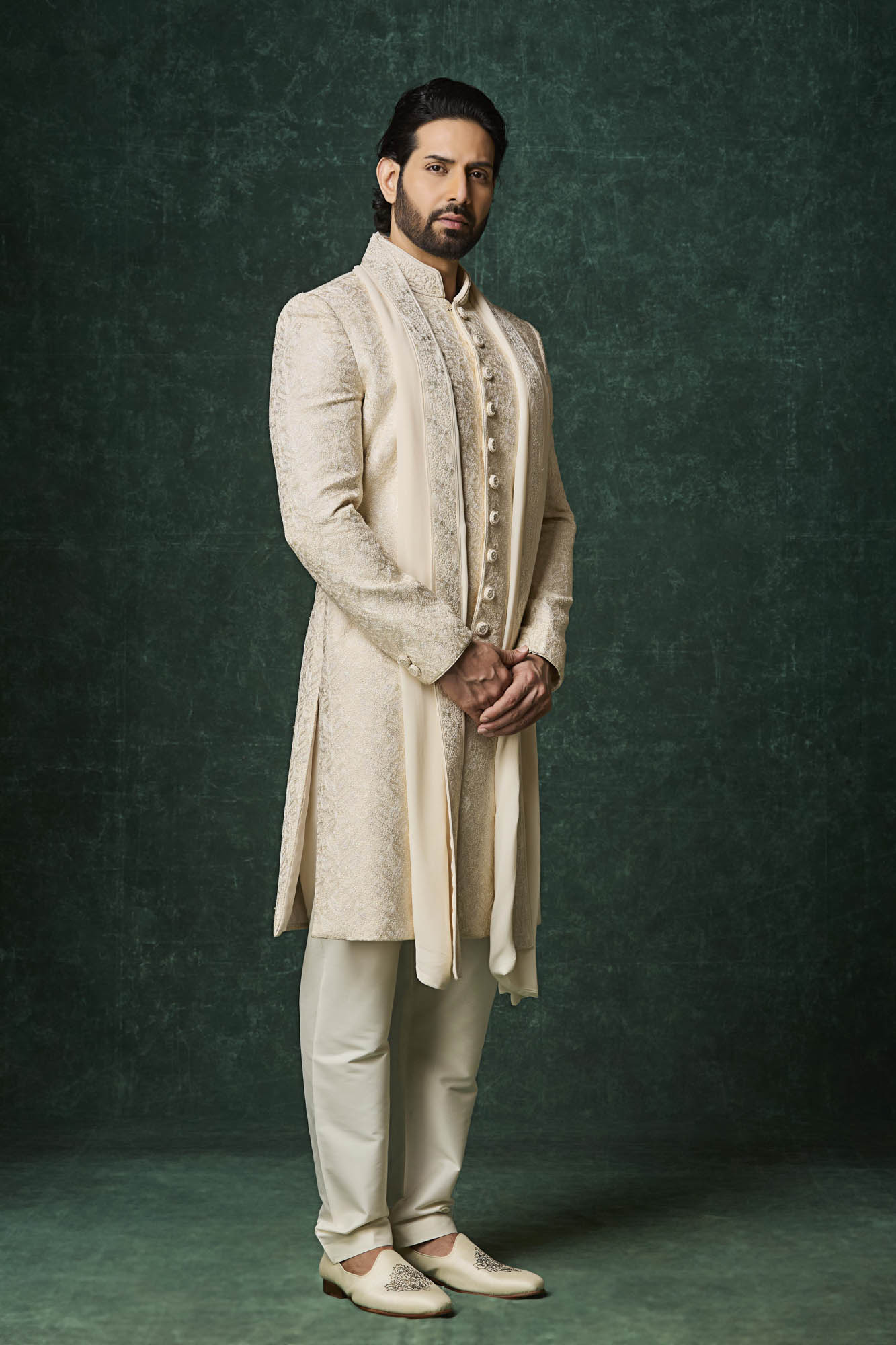 Pearl colour sherwani set