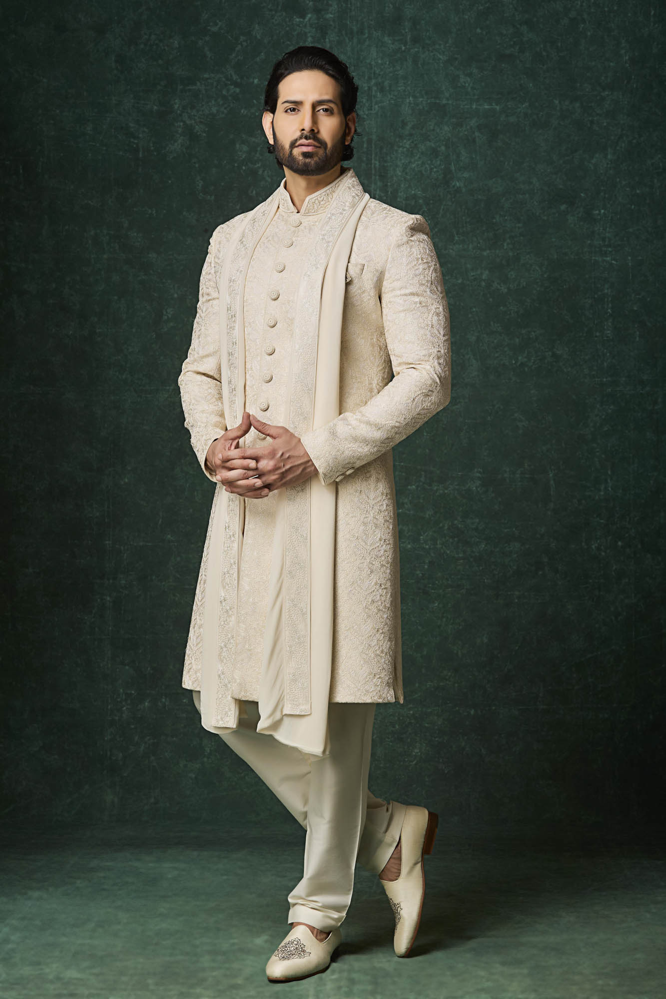 Pearl colour sherwani set