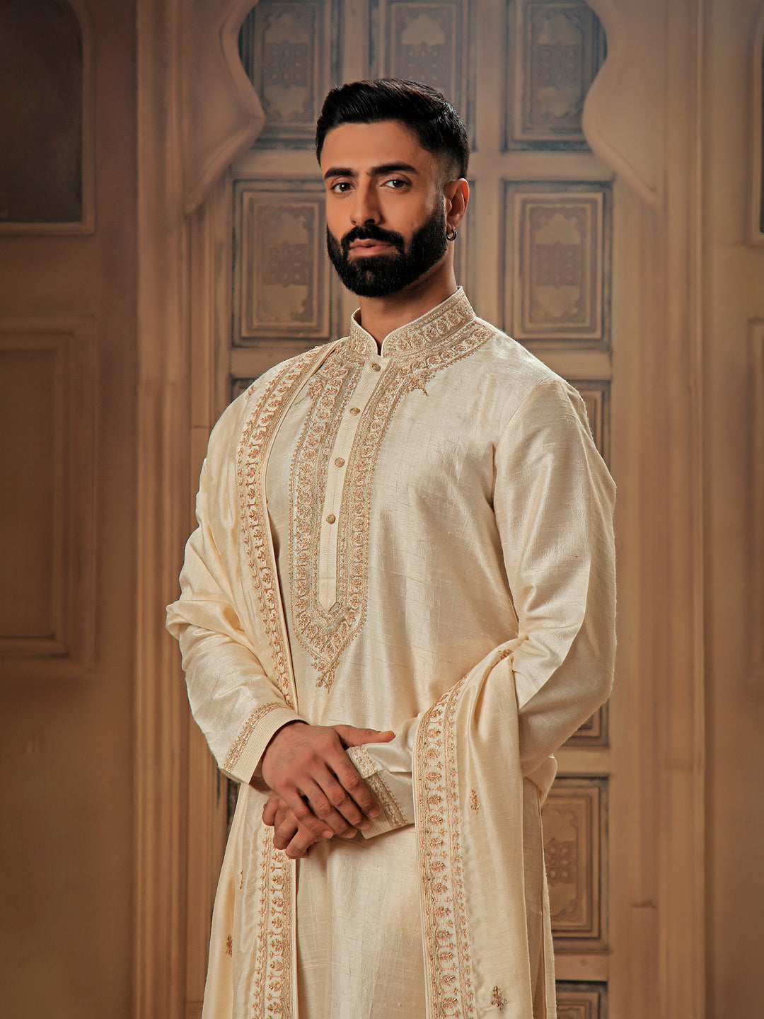 PEARL RAWSILK KURTA SET WITH TILLA EMBROIDERY