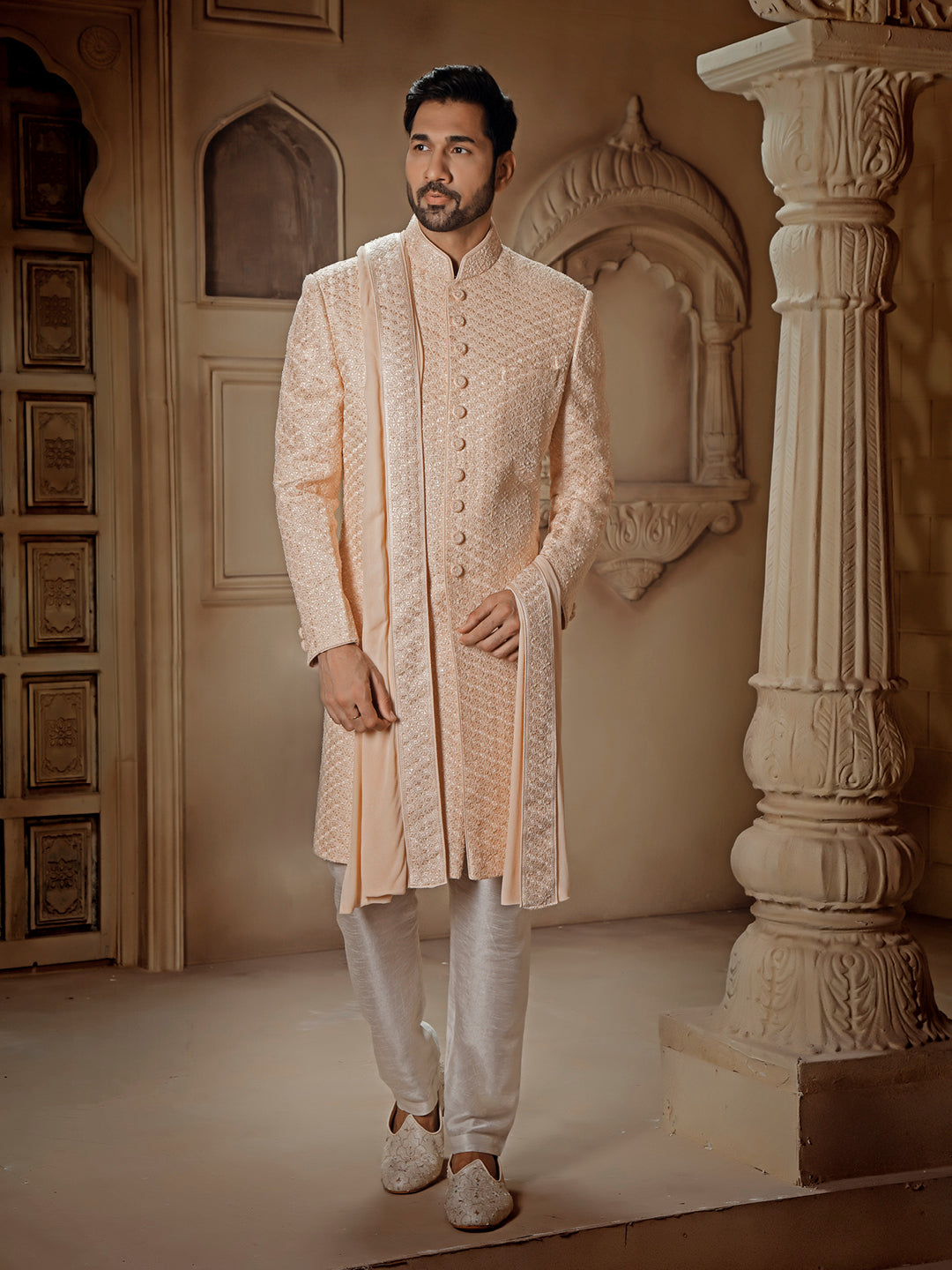 BLUSH SHERWANI WITH ALLOVER DIGITAL EMBROIDERY