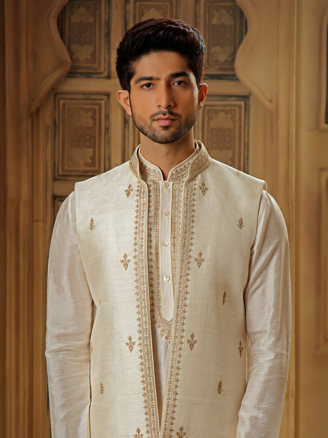 RAWSILK KURTA BUNDI SET WITH GOLD TILLA EMBROIDERY